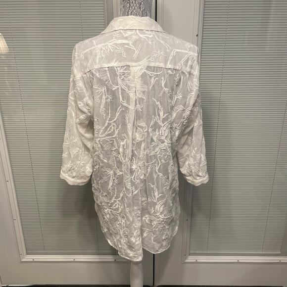 Dana Buchman Sheer Button Up Blouse Embroidered Top White Ivory XL - Picture 5 of 16